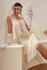 Carregar imagem no visualizador da galeria, Vestido champagne Gatsby 1920 com lantejoulas e franjas