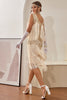 Carregar imagem no visualizador da galeria, Vestido champagne Gatsby 1920 com lantejoulas e franjas