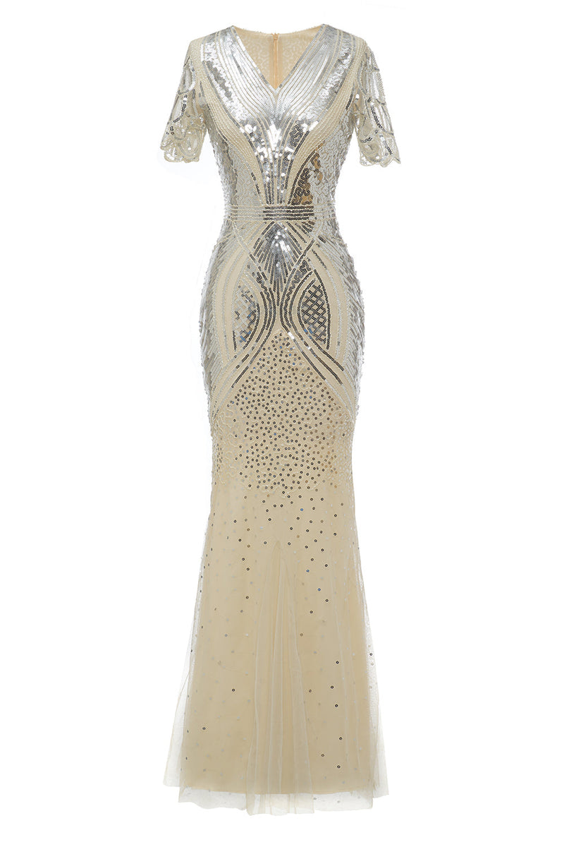 Carregar imagem no visualizador da galeria, Vestido de baile de lantejoulas de damasco dos anos 1920