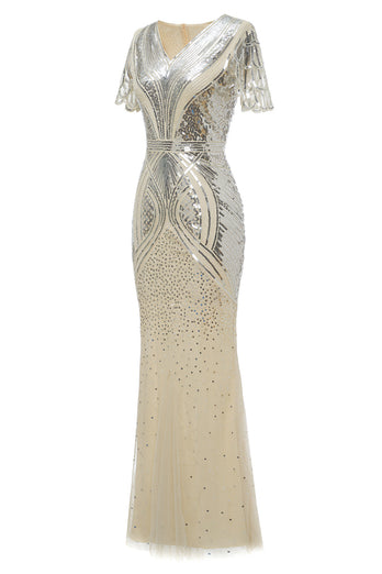 Vestido de baile de lantejoulas de damasco dos anos 1920
