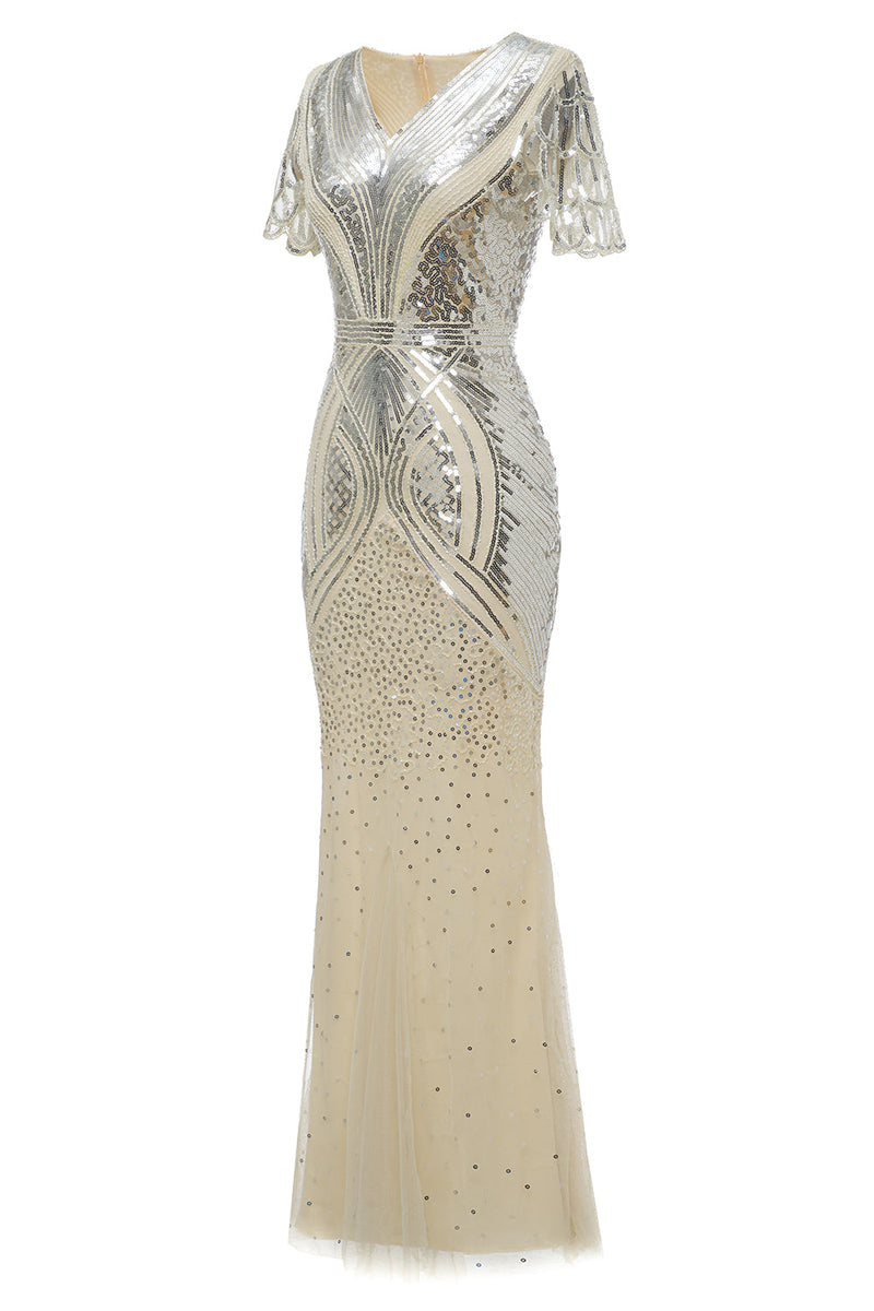 Carregar imagem no visualizador da galeria, Vestido de baile de lantejoulas de damasco dos anos 1920