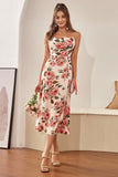 Spaghetti flatter tiras flor impresso vestido de convidado de casamento