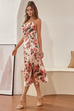 Spaghetti flatter tiras flor impresso vestido de convidado de casamento
