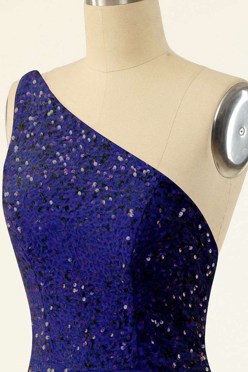 Carregar imagem no visualizador da galeria, Royal Blue One Shoulder Sequins Tight Homecoming