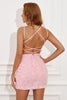 Carregar imagem no visualizador da galeria, Spaghetti cor-de-rosa tiras vestido de regresso sem lantejoulas