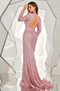 Carregar imagem no visualizador da galeria, Vestido de baile de lantejoulas sem costas de manga comprida com fenda