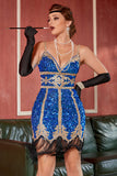 Vestido de Gatsby Gatsby 1920 azul real com franjas
