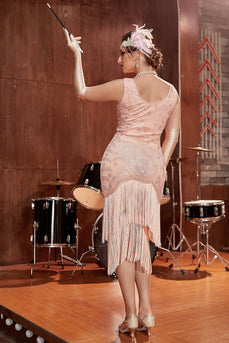 Blush Lantejoulas 1920 Flapper Gatsby Dress com Franjas