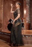 Vestido preto e dourado de lantejoulas longas dos anos 1920 Gatsby dress com lantejoulas
