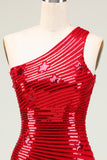 Bainha barata Um ombro vermelho Sequins curto Homecoming Dress com estrela