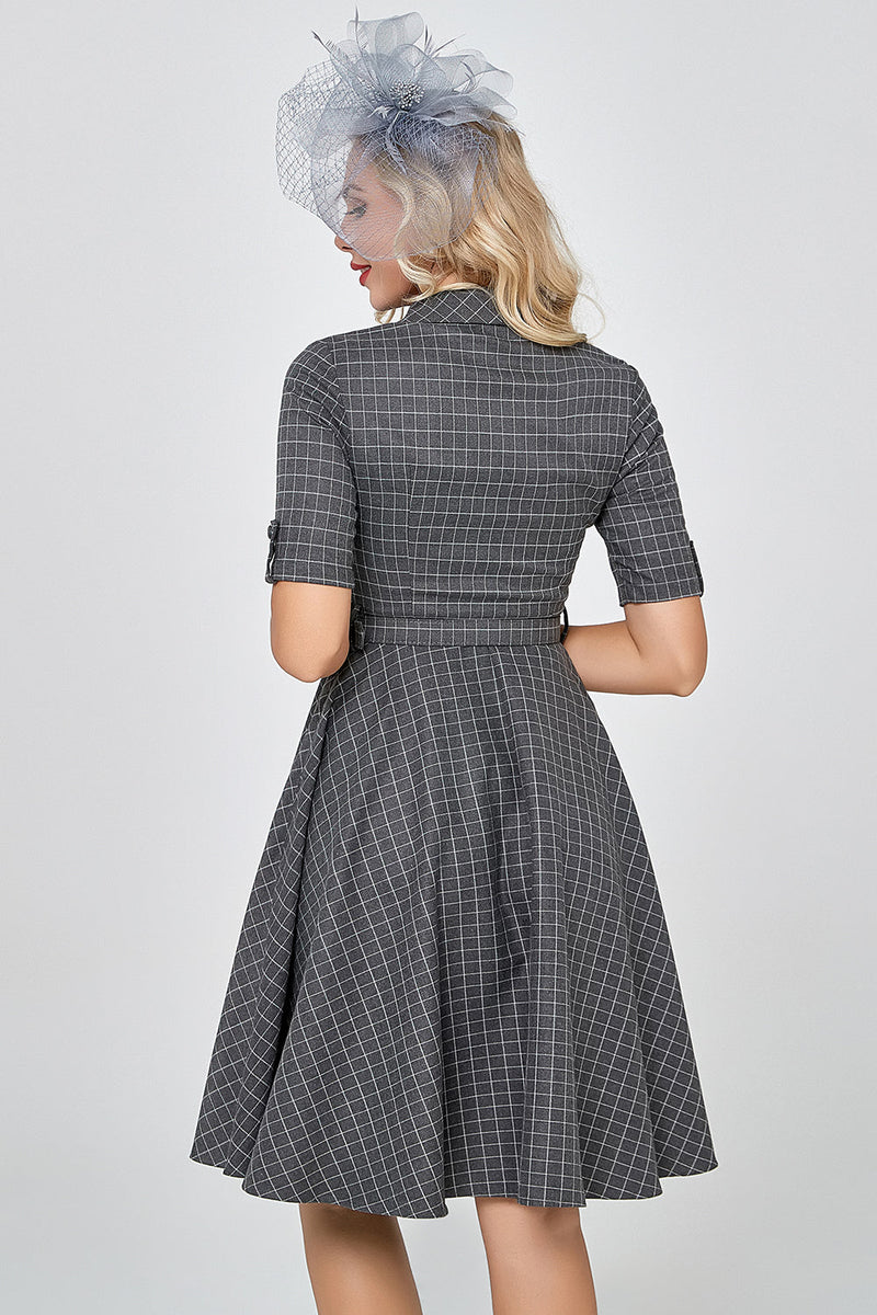 Carregar imagem no visualizador da galeria, Cinza vestido vintage de 1950