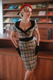 Khaki Xadrez 1960s Vestido vintage com cinto