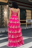 Trendy A Line Off the Shoulder Fuchsia Corset Prom Dress com Split Front