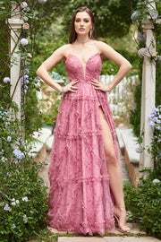 Vestido de Baile Rosa A-Line Sem Cintas