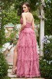 Vestido de Baile Rosa A-Line Sem Cintas