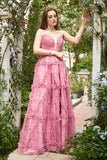 Vestido de Baile Rosa A-Line Sem Cintas