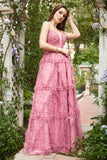 Vestido de Baile Rosa A-Line Sem Cintas