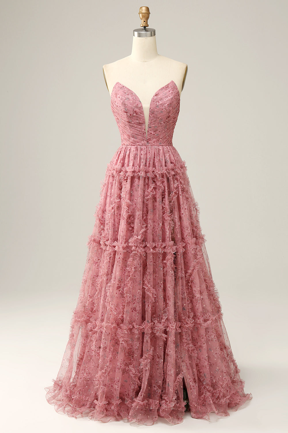 Vestido de Baile Rosa A-Line Sem Cintas