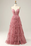 Vestido de Baile Rosa A-Line Sem Cintas