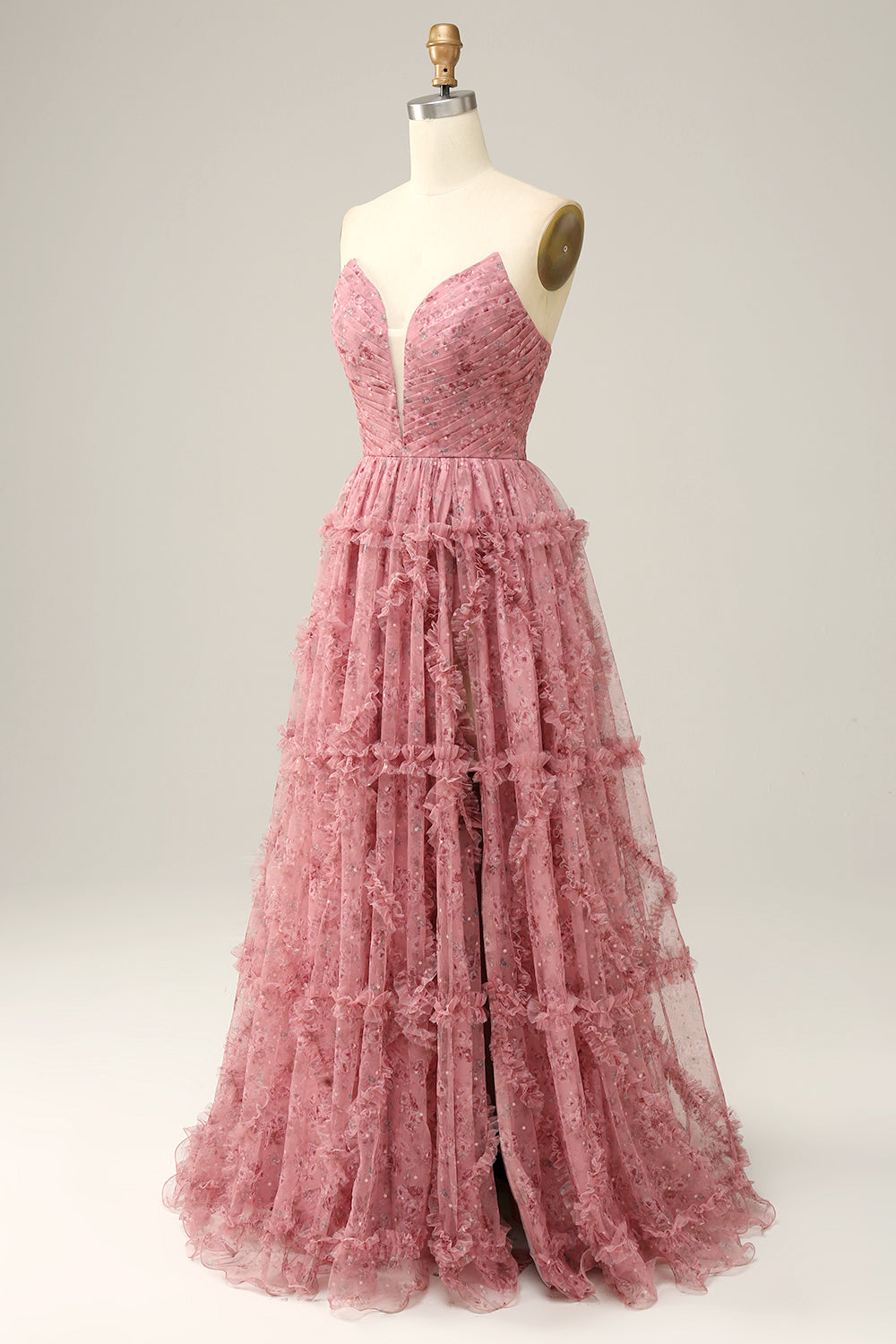 Vestido de Baile Rosa A-Line Sem Cintas