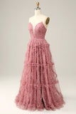 Vestido de Baile Rosa A-Line Sem Cintas