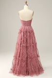 Vestido de Baile Rosa A-Line Sem Cintas