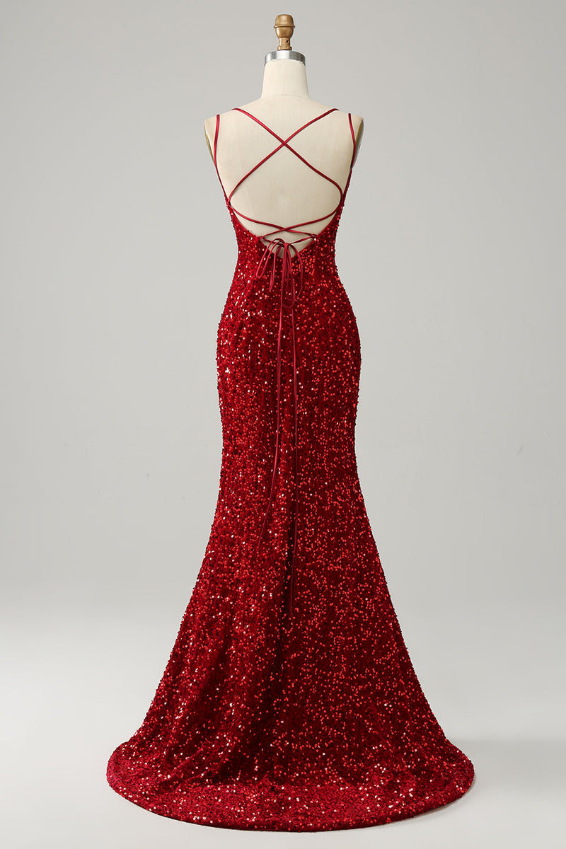 Carregar imagem no visualizador da galeria, Vestido de baile sem mangas sereia vermelho