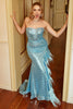 Carregar imagem no visualizador da galeria, Lantejoulas Sem Alças Azul Céu Mais Tamanho Vestido de Baile Com Penas