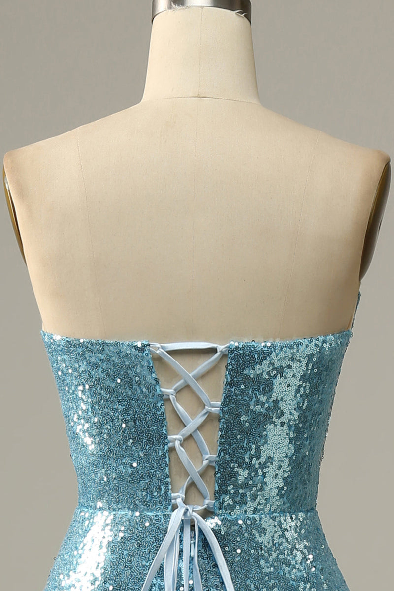Carregar imagem no visualizador da galeria, Azul Céu Vestido de Baile Sereia Com Penas