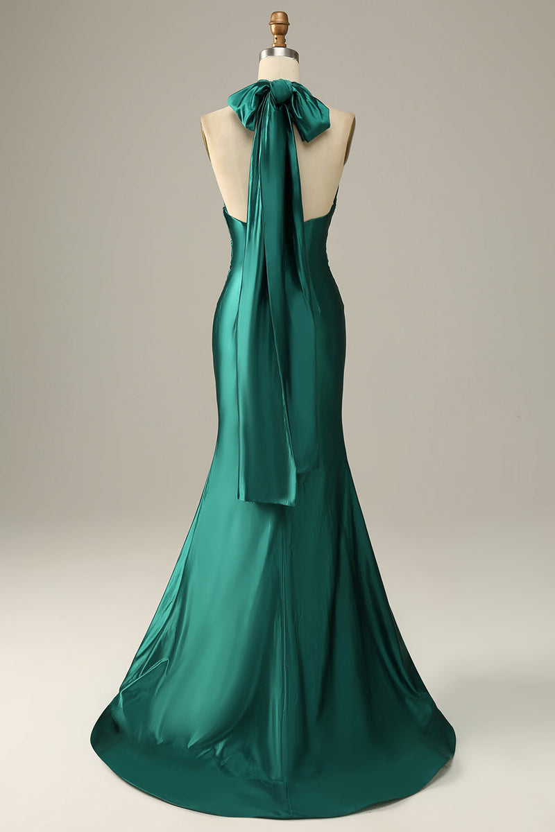 Carregar imagem no visualizador da galeria, Halter verde escuro vestido de baile sereia