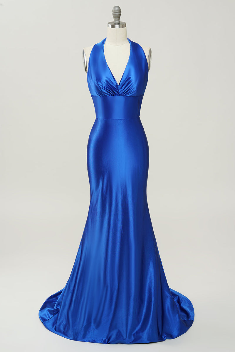 Carregar imagem no visualizador da galeria, Azul Real Halter Vestido de Cerimónia