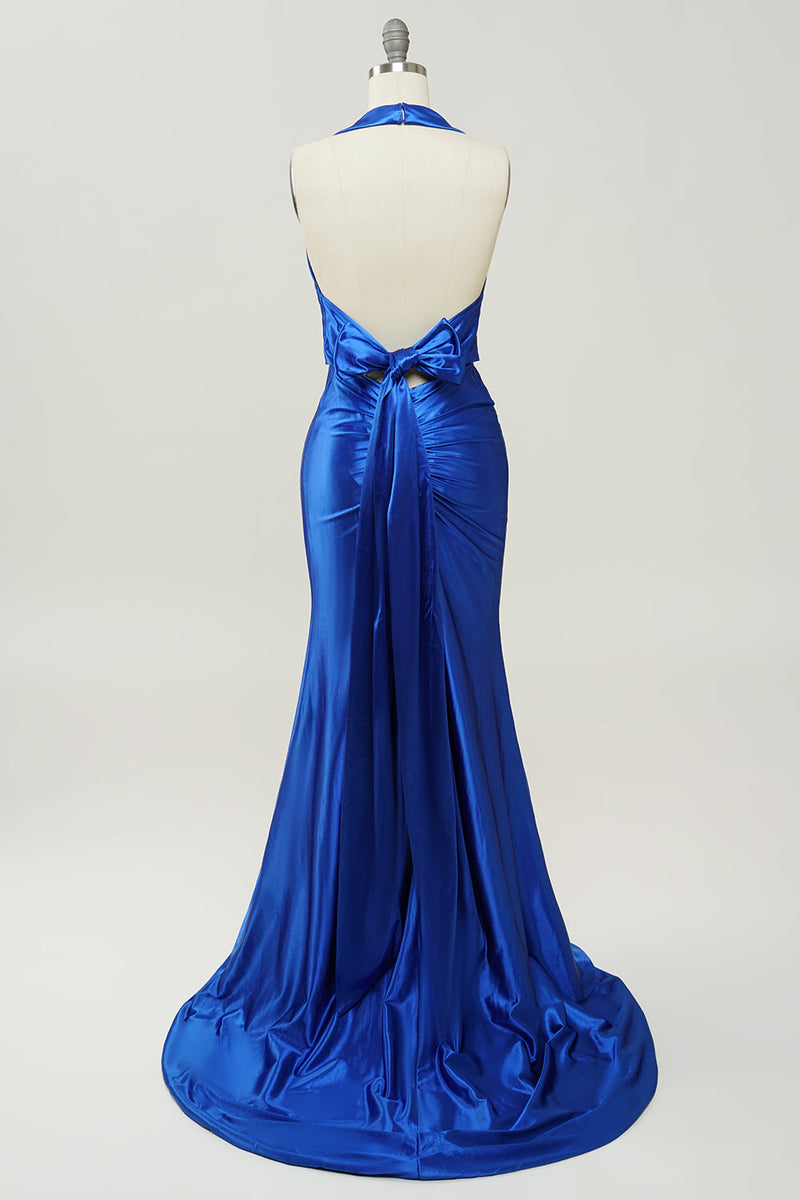 Carregar imagem no visualizador da galeria, Azul Real Halter Vestido de Cerimónia