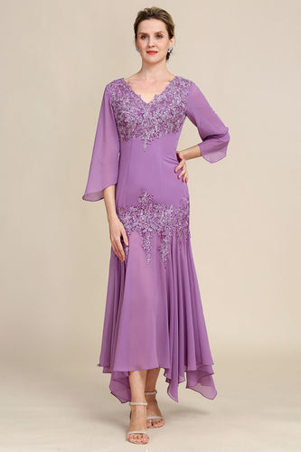 Púrpura Sereia Chiffon Vestido Mãe de Noiva
