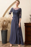 Cinza Azul Vestido Mãe de Noiva
