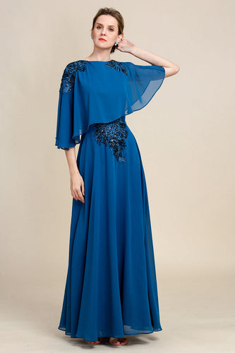 Pavão Azul Vestido Mãe de Noiva com Renda