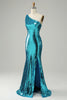 Carregar imagem no visualizador da galeria, Lantejoulas azuis um ombro vestido de baile