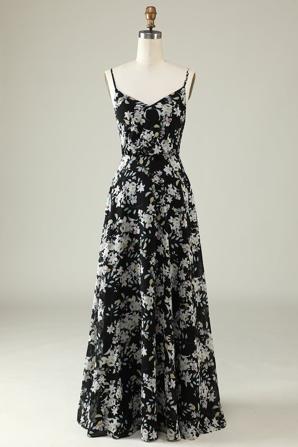 Preto Branco Flor Boho Chiffon Vestido Madrinha