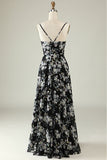 Preto Branco Flor Boho Chiffon Vestido Madrinha