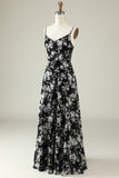 Preto Branco Flor Boho Chiffon Vestido Madrinha