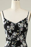 Preto Branco Flor Boho Chiffon Vestido Madrinha
