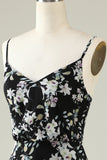 Preto Branco Flor Boho Chiffon Vestido Madrinha