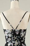 Preto Branco Flor Boho Chiffon Vestido Madrinha
