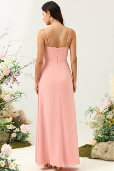 A Line Cintas de Espaguete Rosa Vestido de Dama de Honra