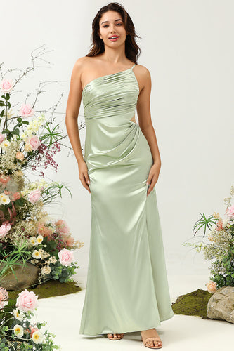 Um Ombro Cetim Vestido de Dama de Honor