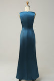 Tinta Azul Cetim Vestido de Dama de Honor