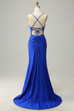 Sereia Esparguete Correias Azul Real Vestido de Festa