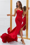 Sereia Esparguete Correias Vermelho Vestido de Baile