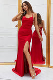 Sereia Esparguete Correias Vermelho Vestido de Baile
