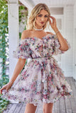 Beautiful A Line Off the Shoulder Dusty Rose Tulle Vestido Curto Homecoming com mangas curtas