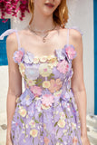 Vestido roxo bonito Corset Homecoming com flores 3D
